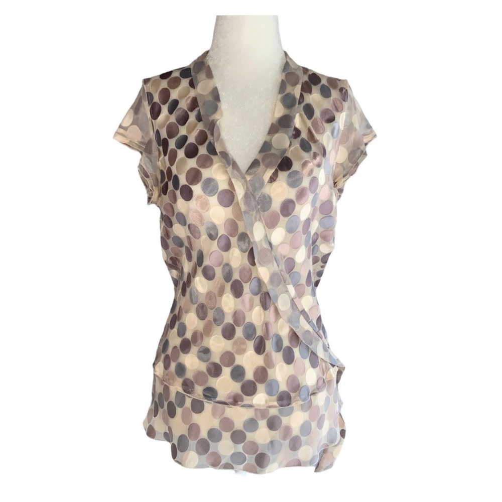 BCBGMaxAzria Satin Polka Dot Burnout Top Blush Pink Sz Small
